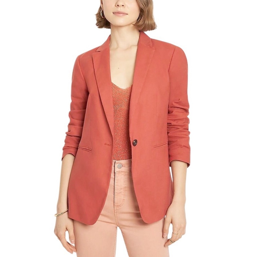 Ann Taylor Linen Cotton Terracotta Single Button Blazer Women's Size 8